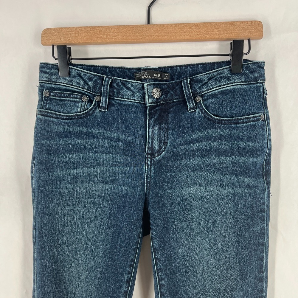 prAna Kara Skinny Jeans Womens 6/28 Blue Denim Organic Cotton Stretch Mid Rise - Picture 3 of 12